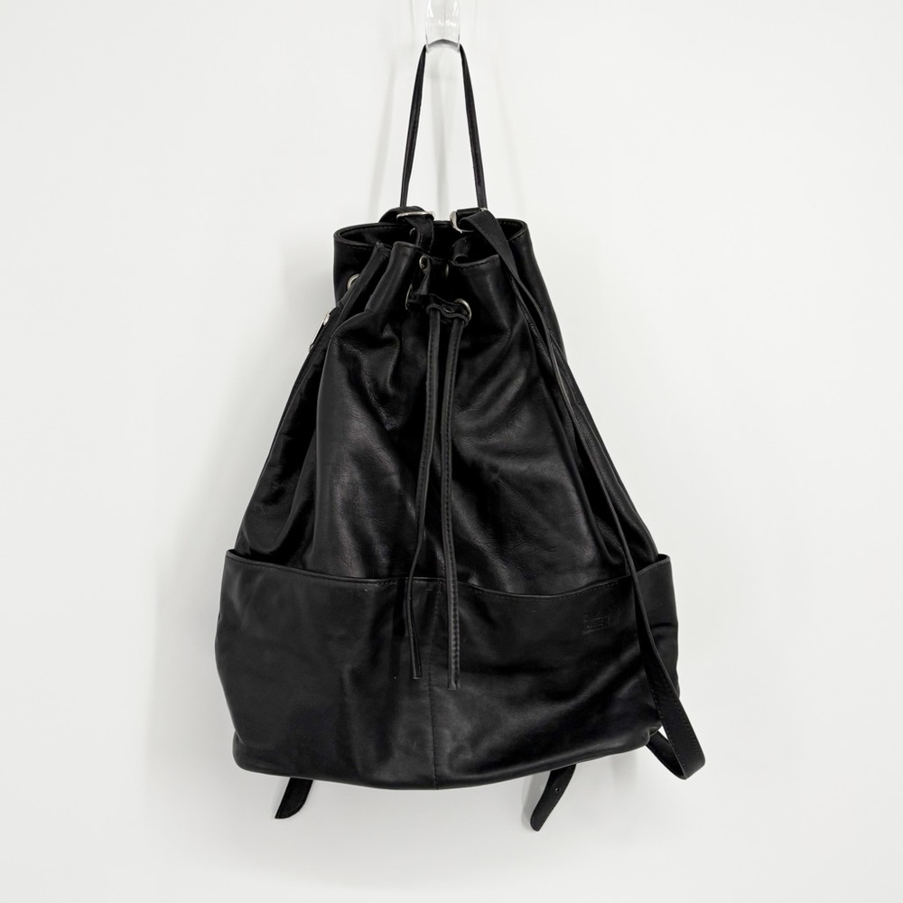 Dudra East Vintage Black Leather Drawstring Backpack